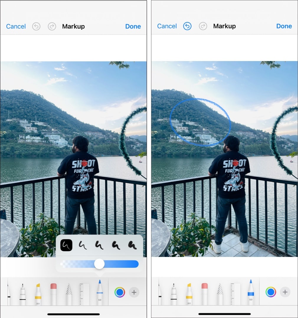 Using markup tools in Photos app.