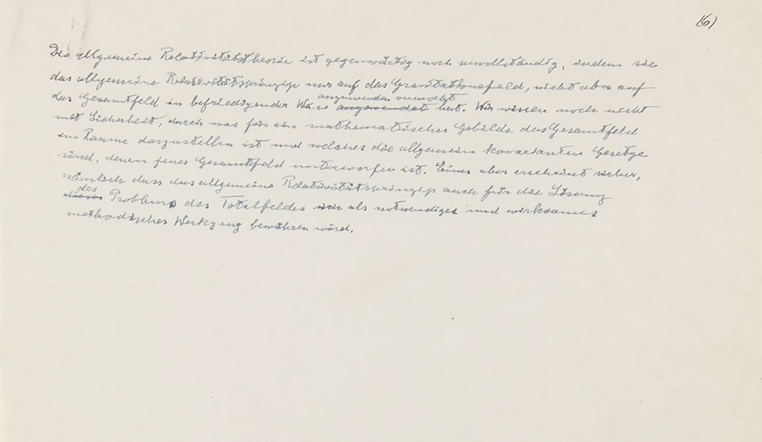 Handwritten letter from Einstein in German that ends mid-sentence