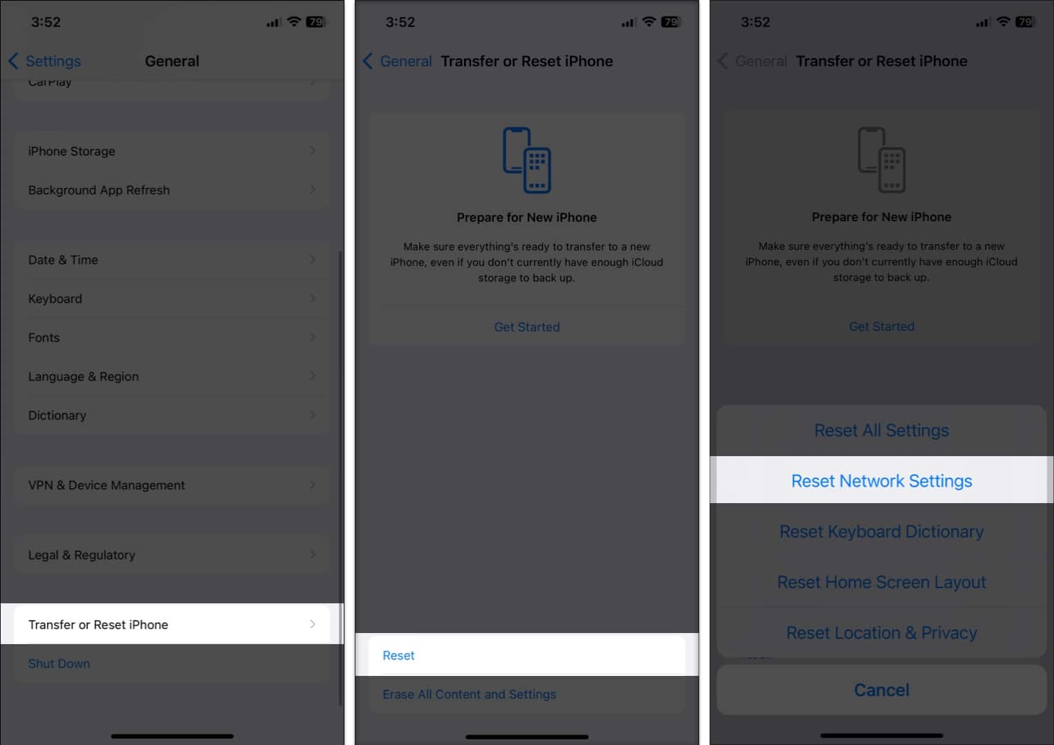 Resetting Network Settings on an iPhone.