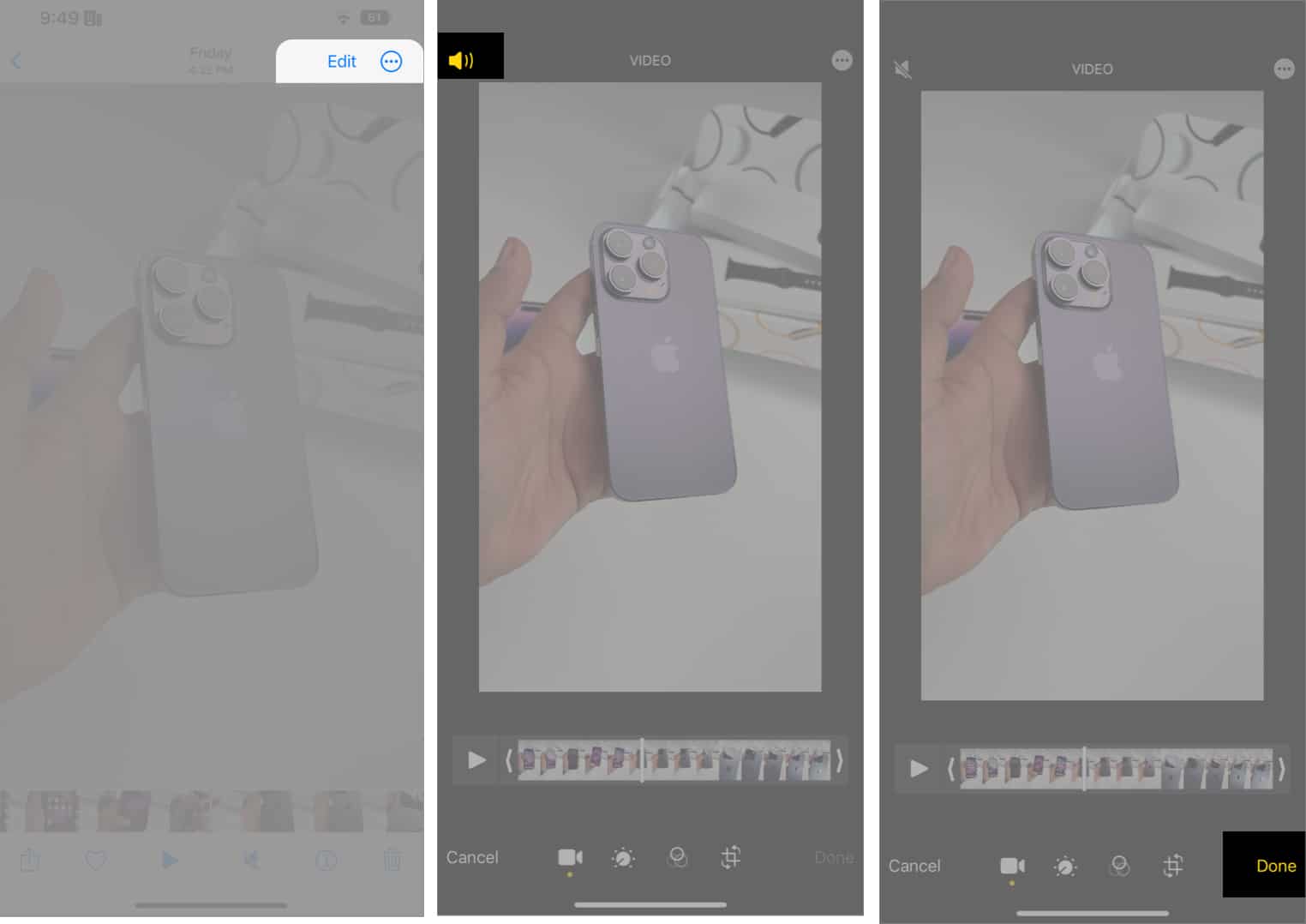 Remove audio from video through the photos app on iphone 1 1