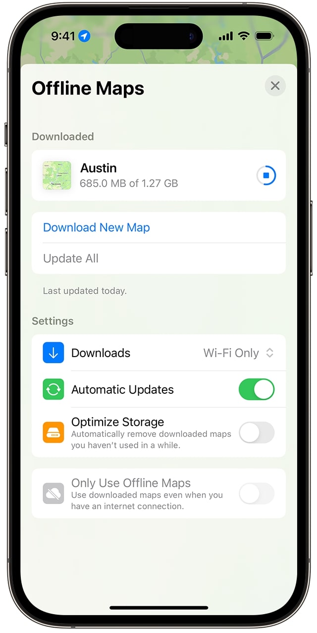 Select Downloaded New Map from Offline Maps settings on iPhone.