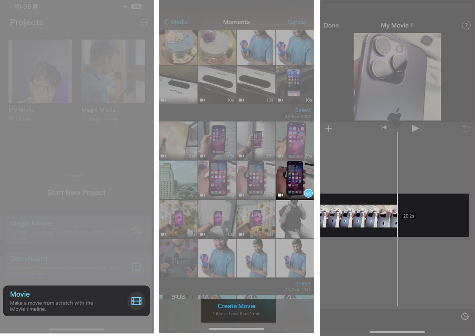 Tap the video timeline to make changes to the video on iphone