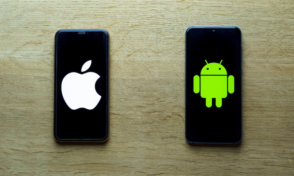 Apple and android smartphones. Iphone IOS versus Android operating system