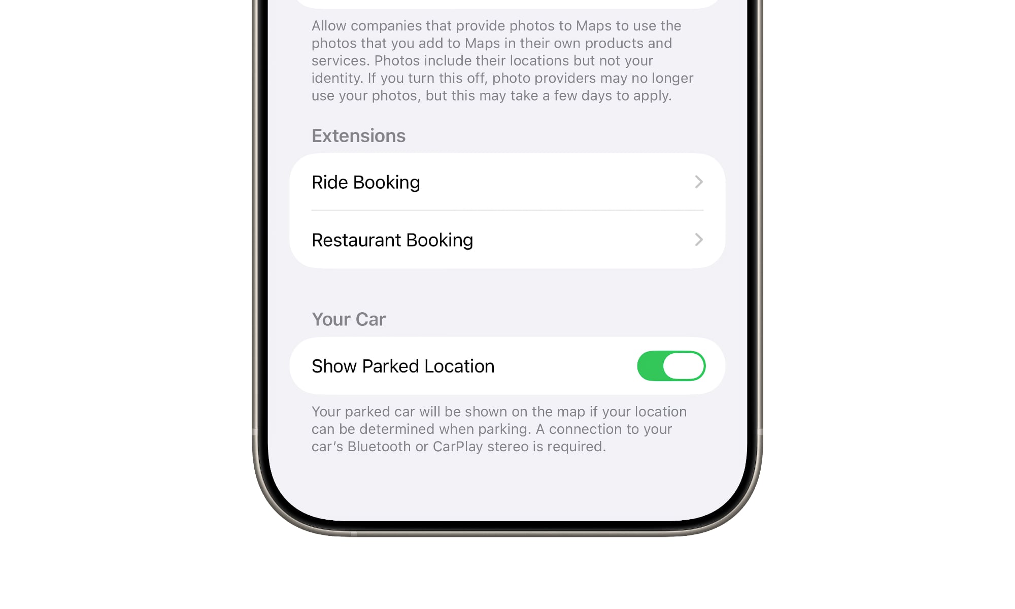 Apple Maps automatically save parking iOS 26