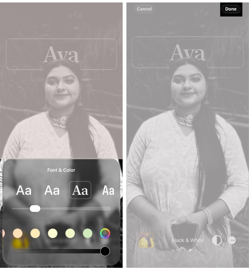 Customize Your Name, Select a Style, Change the Font Color and Weight and Tap Done