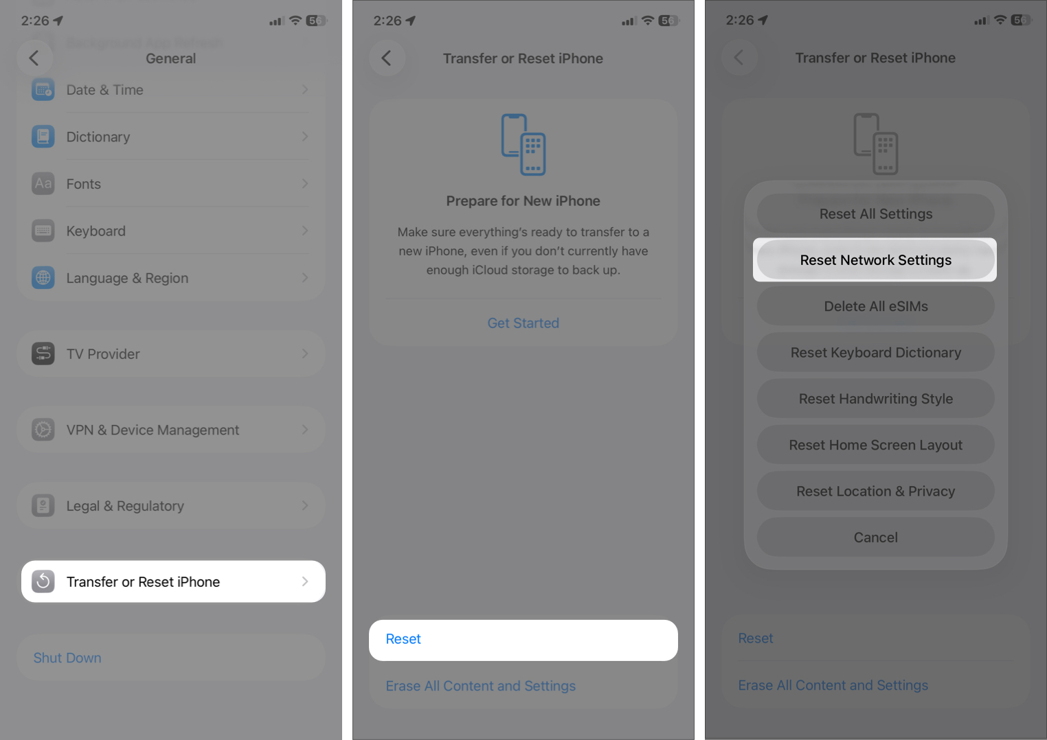 Go to Settings Then General And Tap Transfer or Reset iPhone.