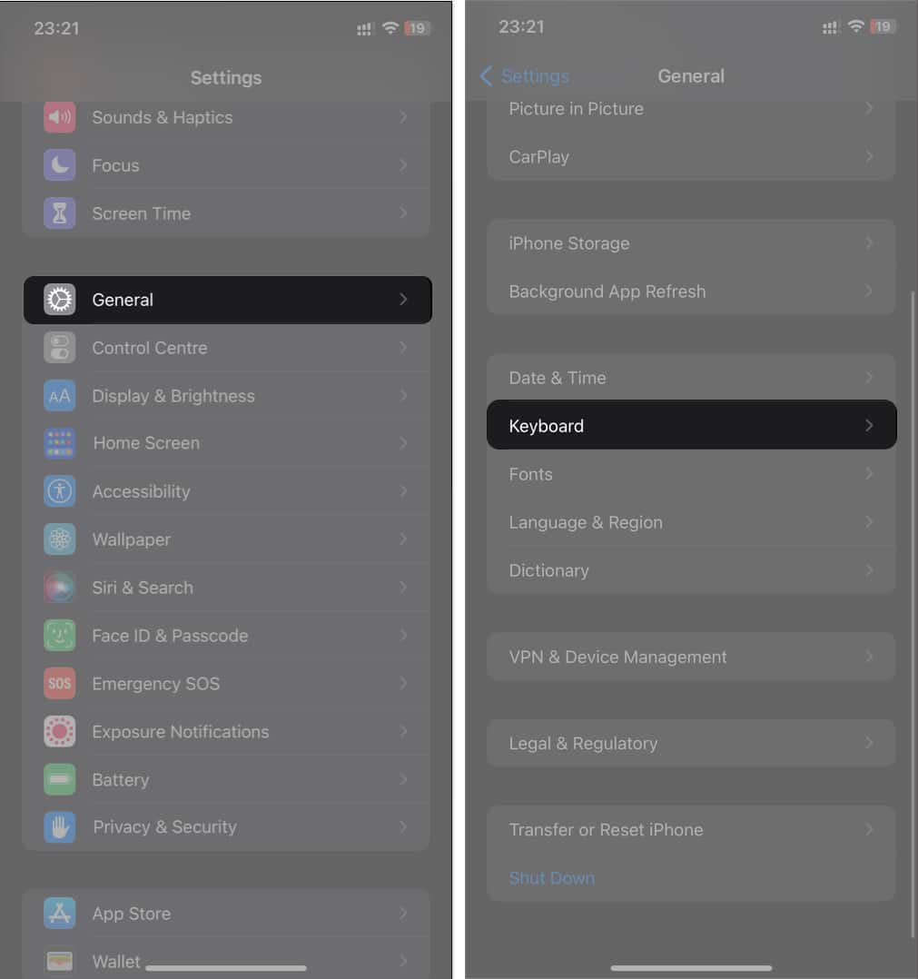 Go to settings then general and tap keyboard