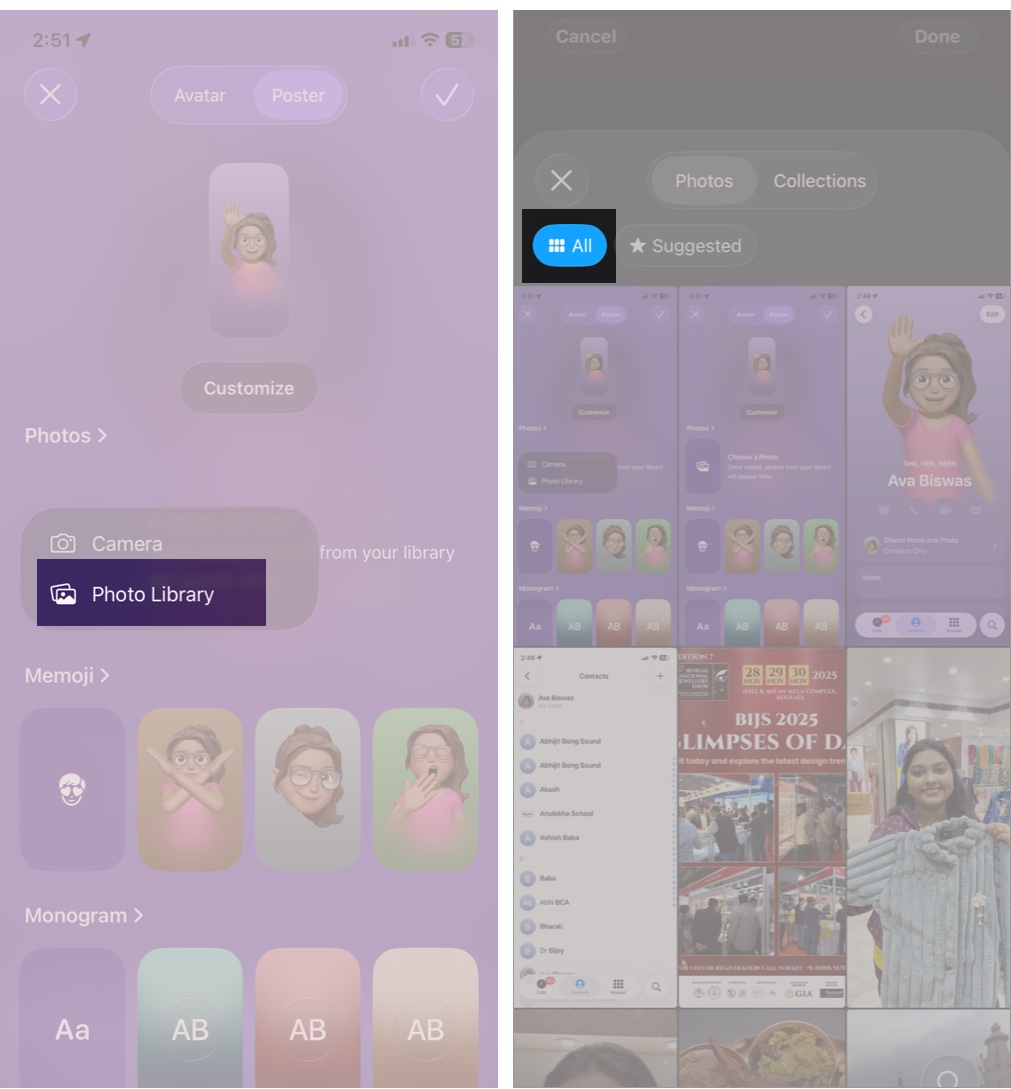 Select Photo Library and Tap on All to Choose One