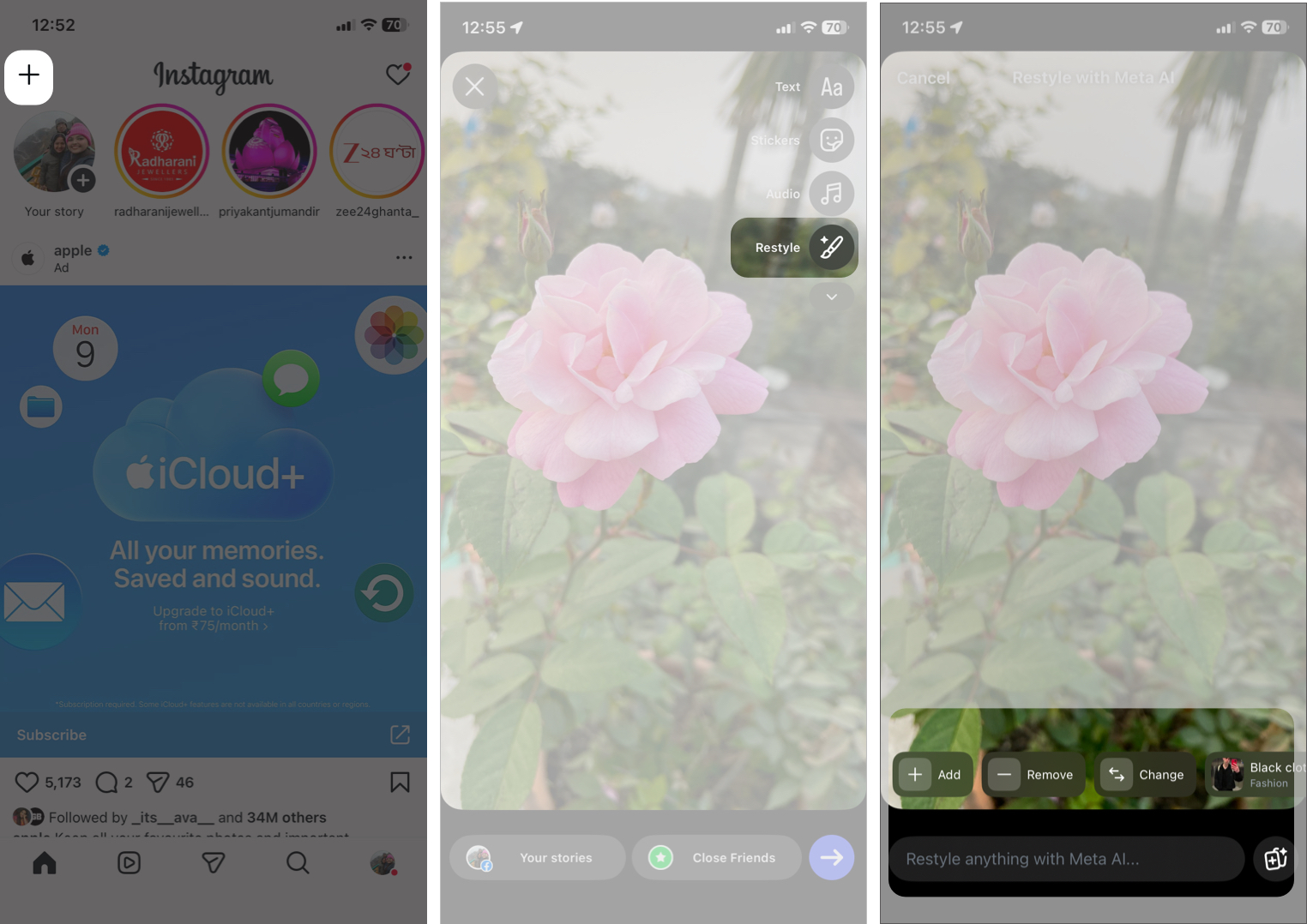 Accessing the Restyle and Drawing Tools in Instagram Stories.