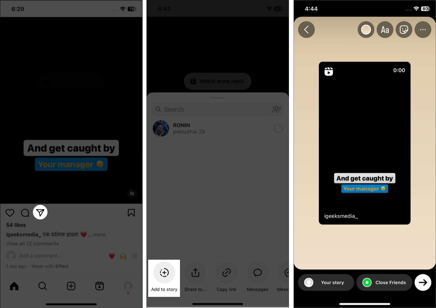 Tap the shre icon below post tap add to story in instagram Tap the share icon below post, tap add to story in instagram