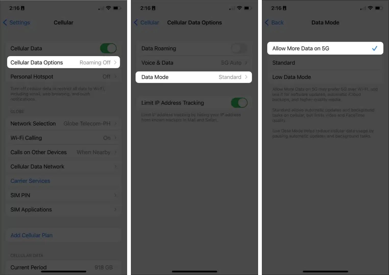 Using 5G on iPhone Data
